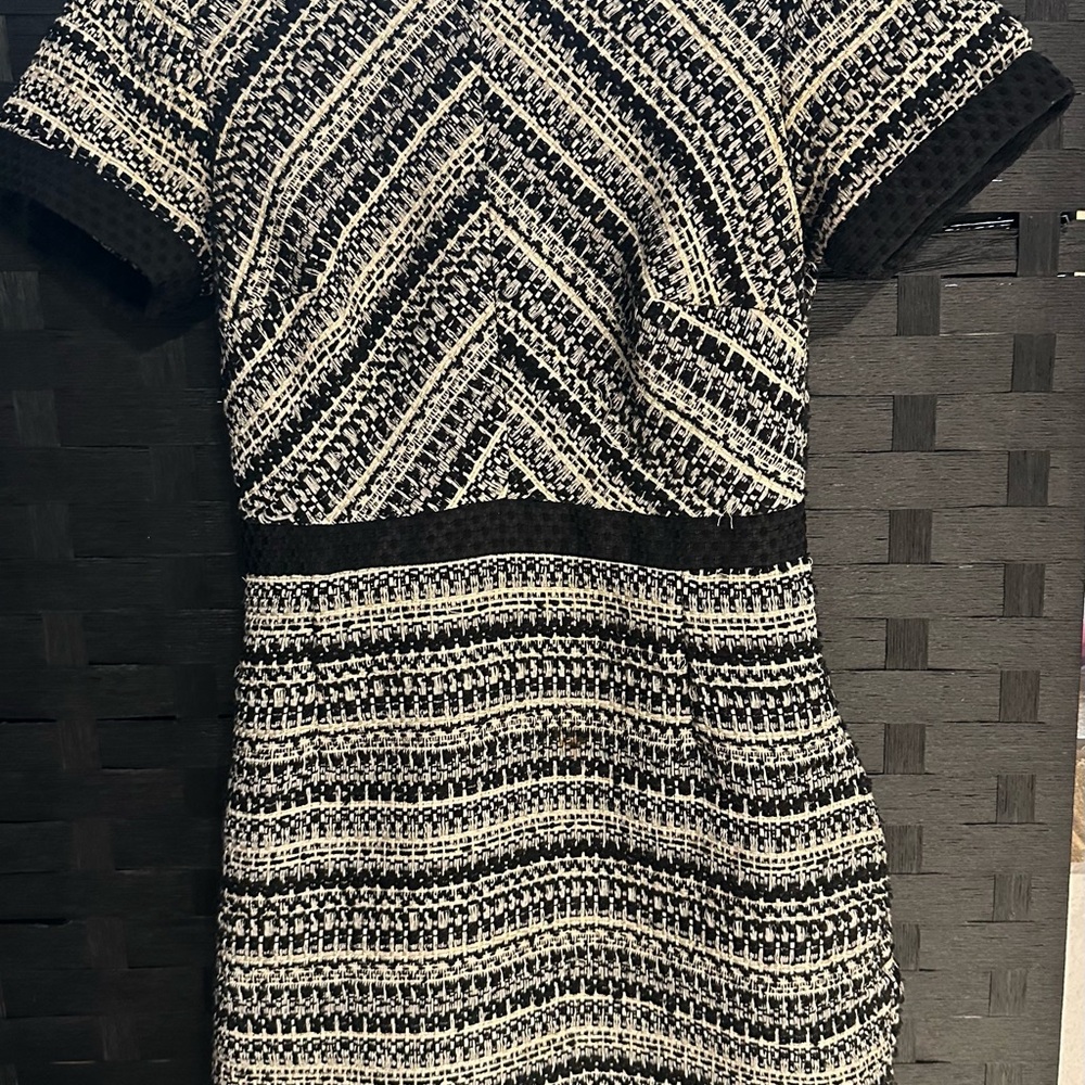 H by Halston Black and White Textured Mini Dress